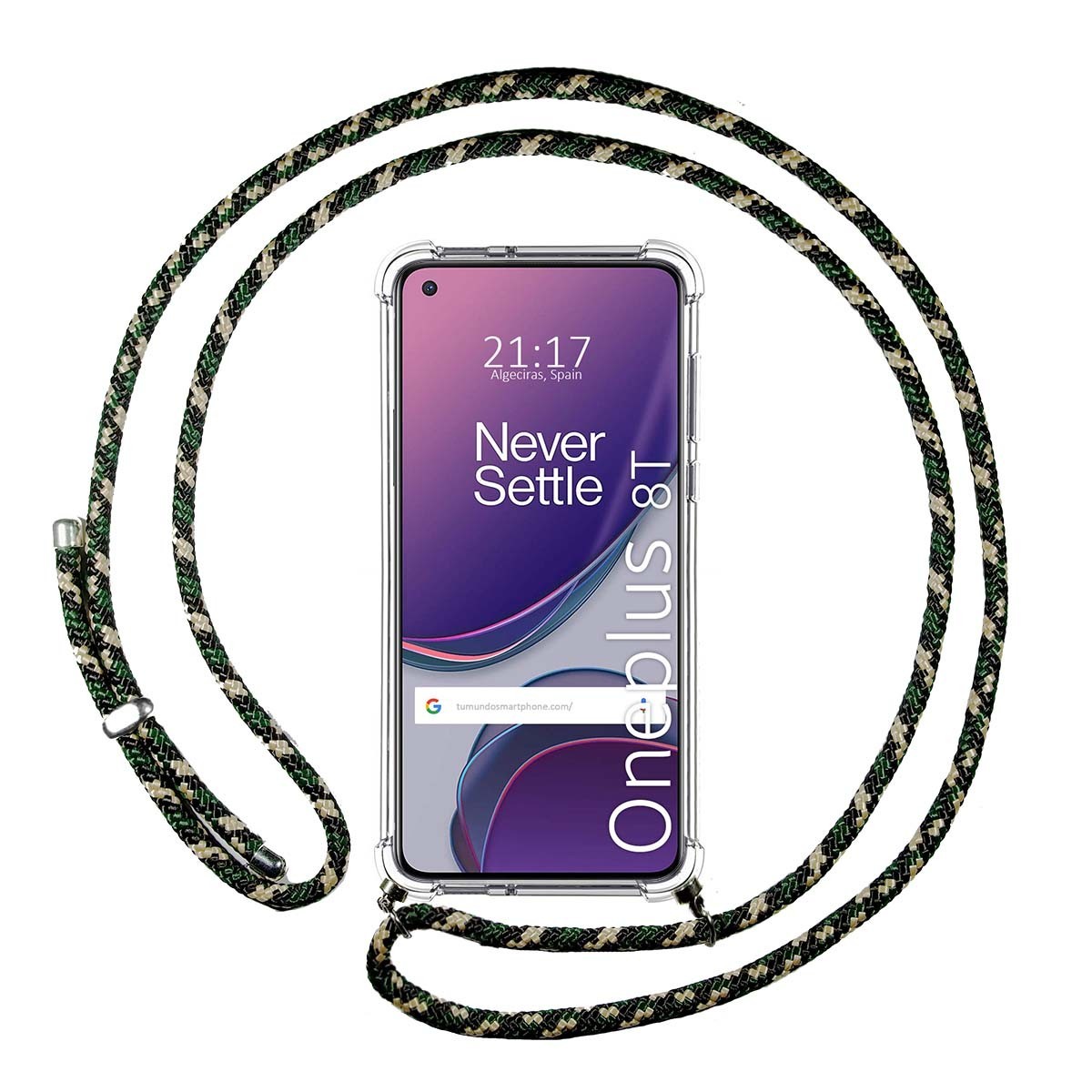 Funda Colgante Transparente para OnePlus 8T 5G con Cordon Verde / Dorado