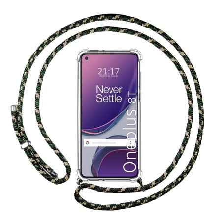 Funda Colgante Transparente para OnePlus 8T 5G con Cordon Verde / Dorado