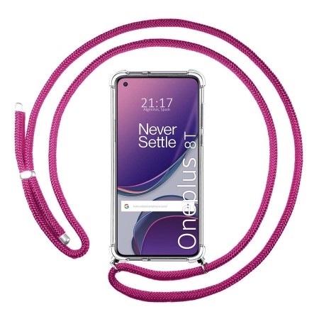 Funda Colgante Transparente para OnePlus 8T 5G con Cordon Rosa Fucsia
