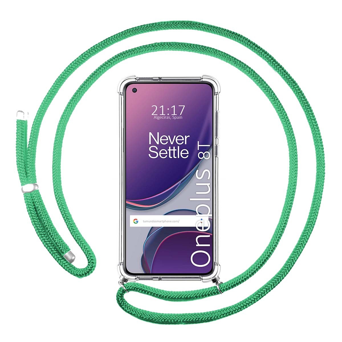 Funda Colgante Transparente para OnePlus 8T 5G con Cordon Verde Agua