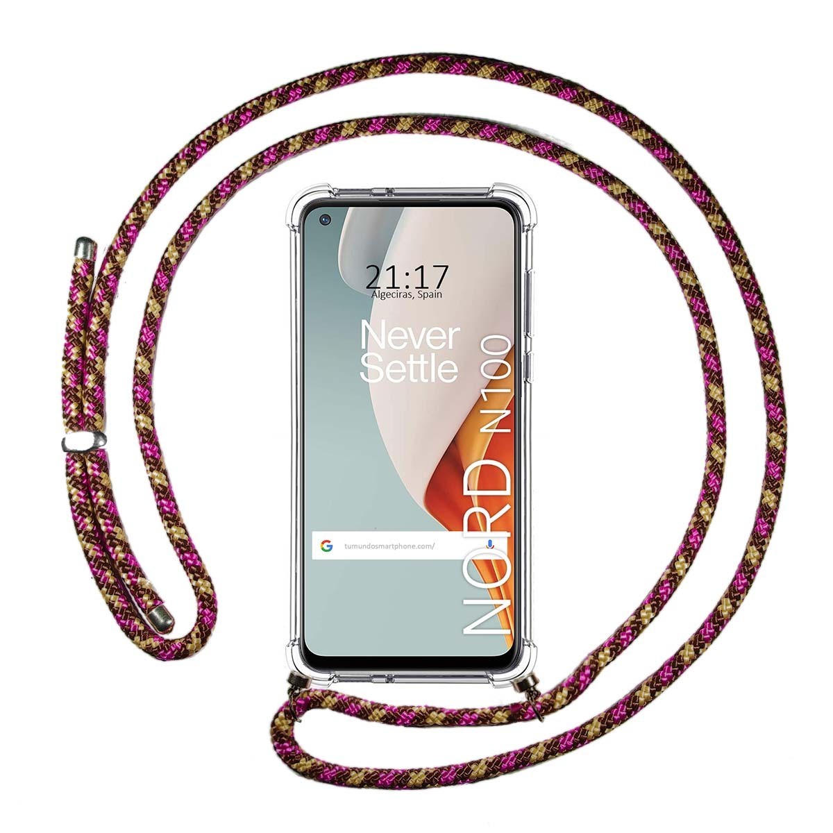 Funda Colgante Transparente para OnePlus Nord N100 con Cordon Rosa / Dorado