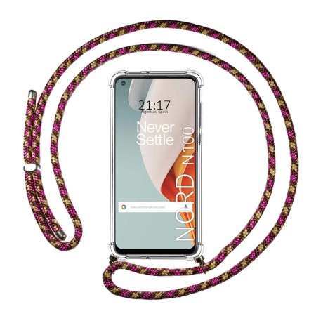 Funda Colgante Transparente para OnePlus Nord N100 con Cordon Rosa / Dorado