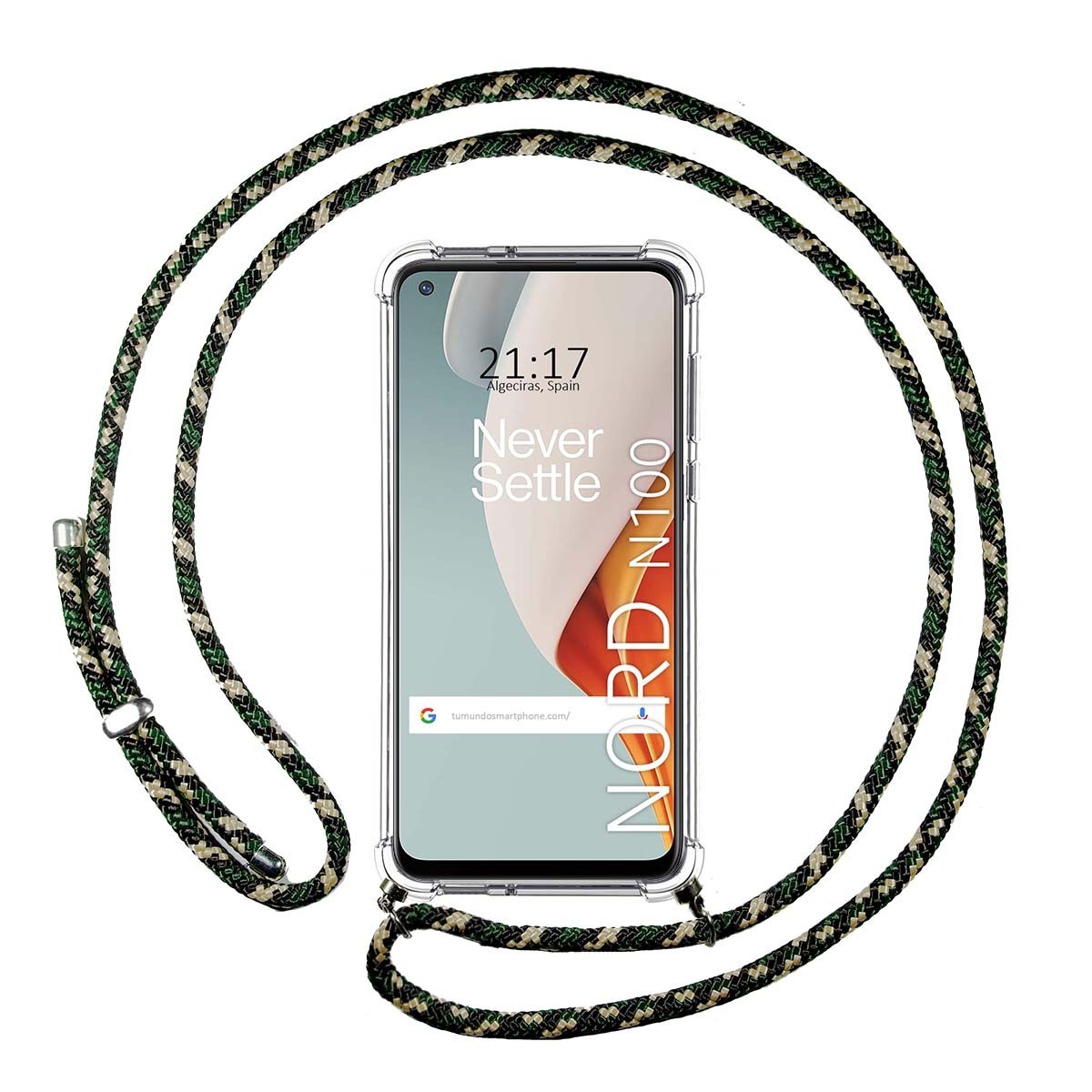 Funda Colgante Transparente para OnePlus Nord N100 con Cordon Verde / Dorado