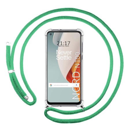Funda Colgante Transparente para OnePlus Nord N100 con Cordon Verde Agua