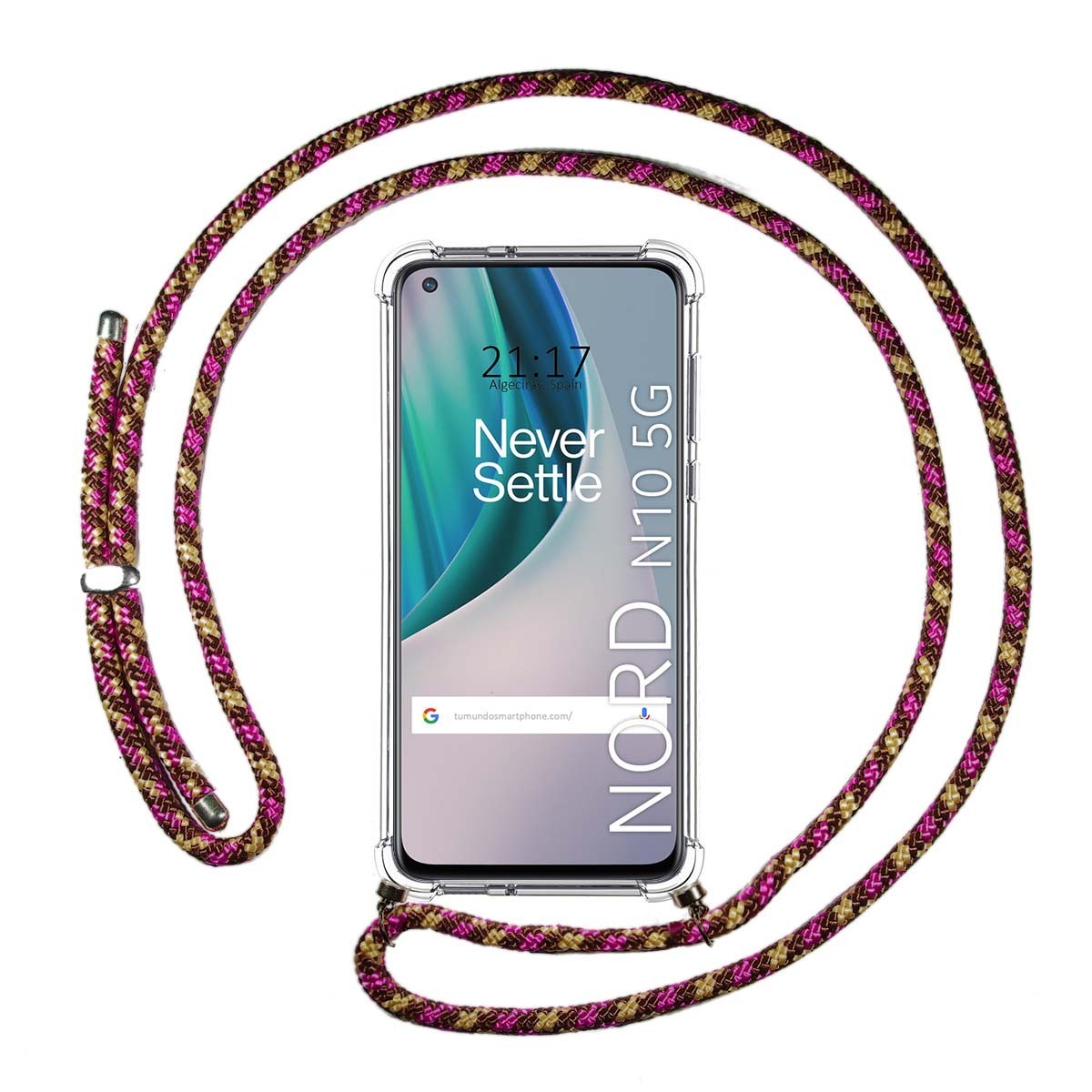 Funda Colgante Transparente para OnePlus Nord N10 5G con Cordon Rosa / Dorado