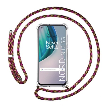 Funda Colgante Transparente para OnePlus Nord N10 5G con Cordon Rosa / Dorado