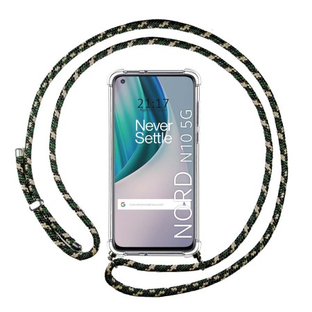 Funda Colgante Transparente para OnePlus Nord N10 5G con Cordon Verde / Dorado