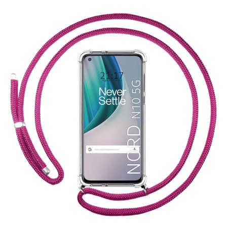 Funda Colgante Transparente para OnePlus Nord N10 5G con Cordon Rosa Fucsia
