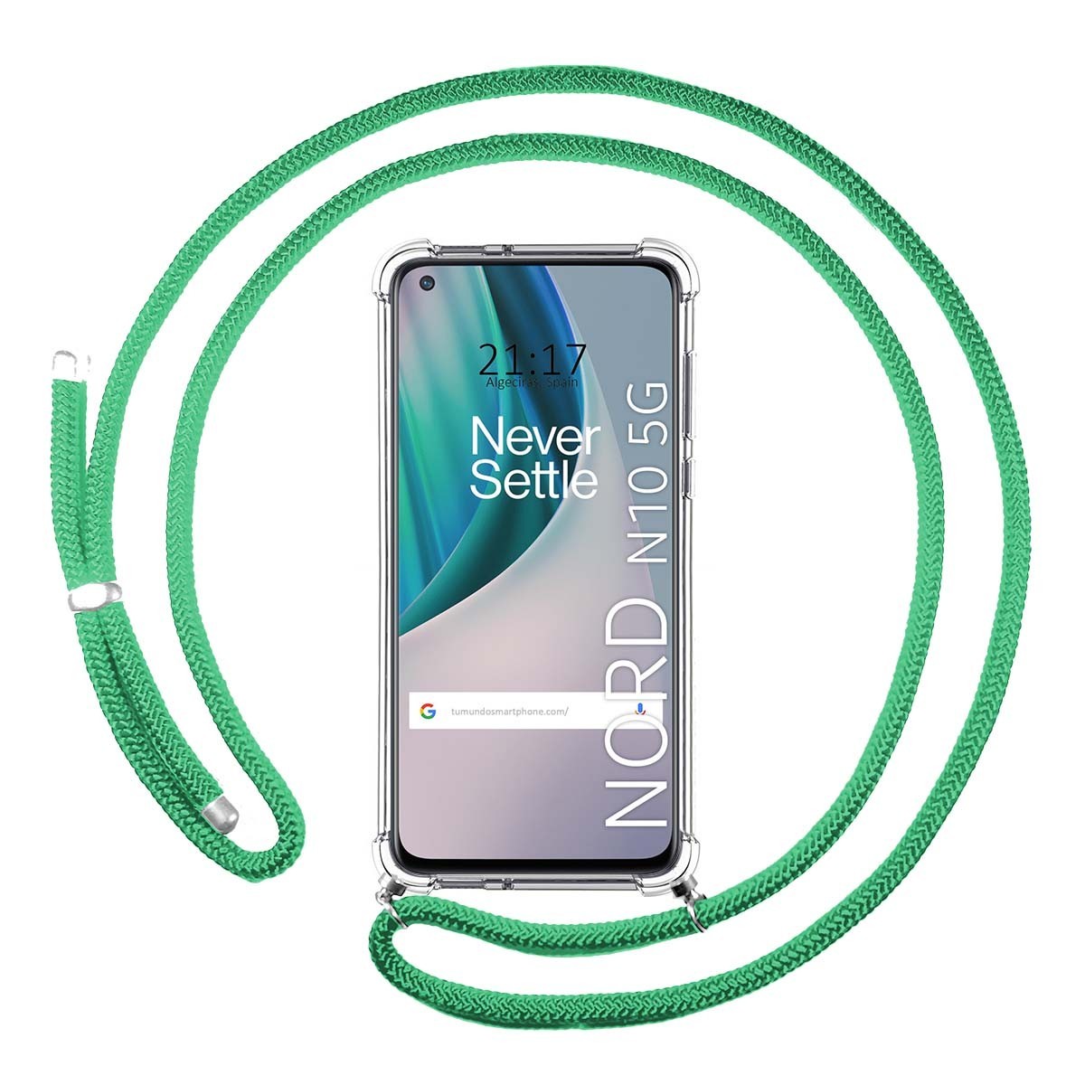 Funda Colgante Transparente para OnePlus Nord N10 5G con Cordon Verde Agua