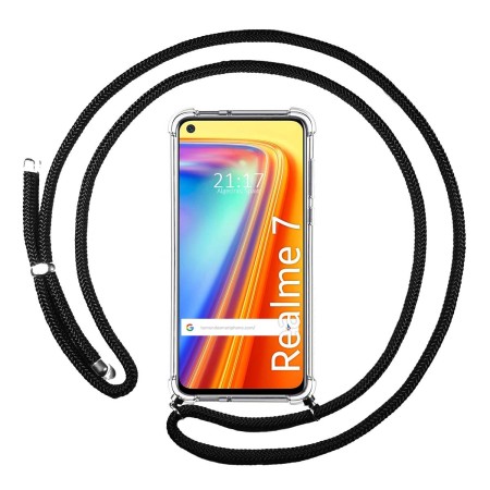 Funda Colgante Transparente para Realme 7 con Cordon Negro