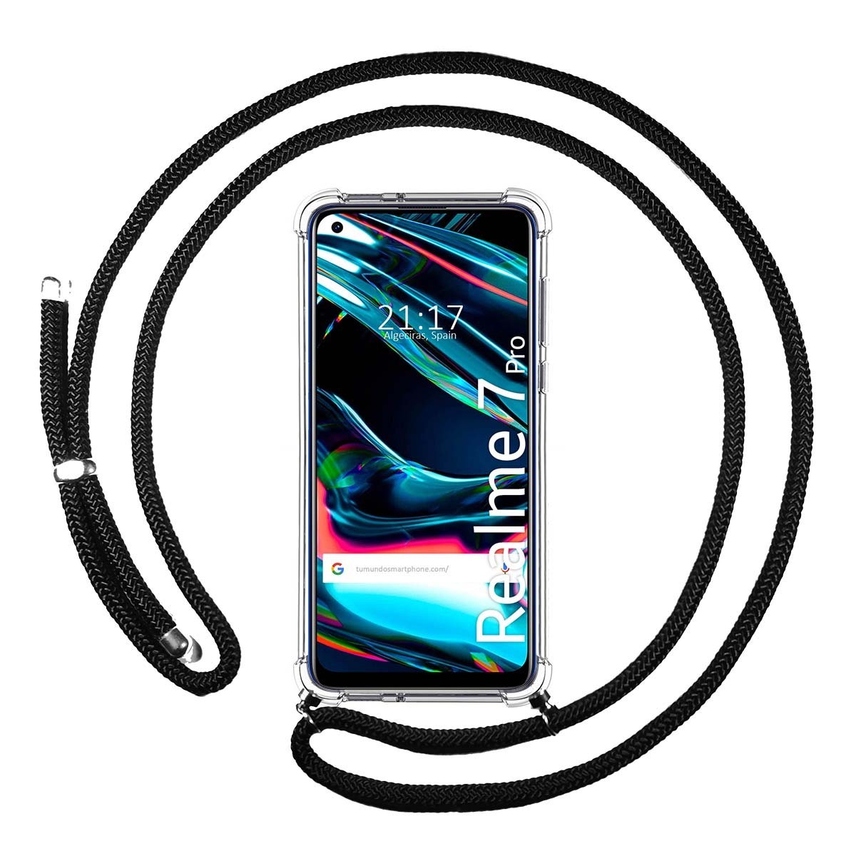 Funda Colgante Transparente para Realme 7 Pro con Cordon Negro