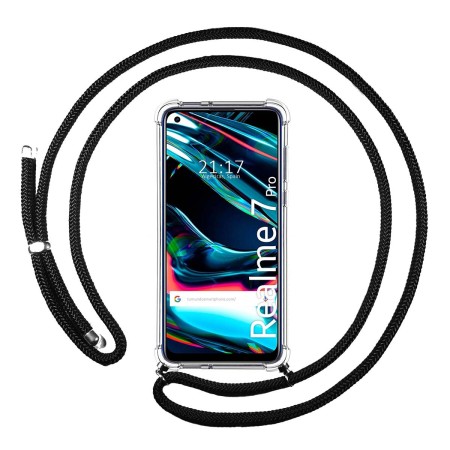 Funda Colgante Transparente para Realme 7 Pro con Cordon Negro