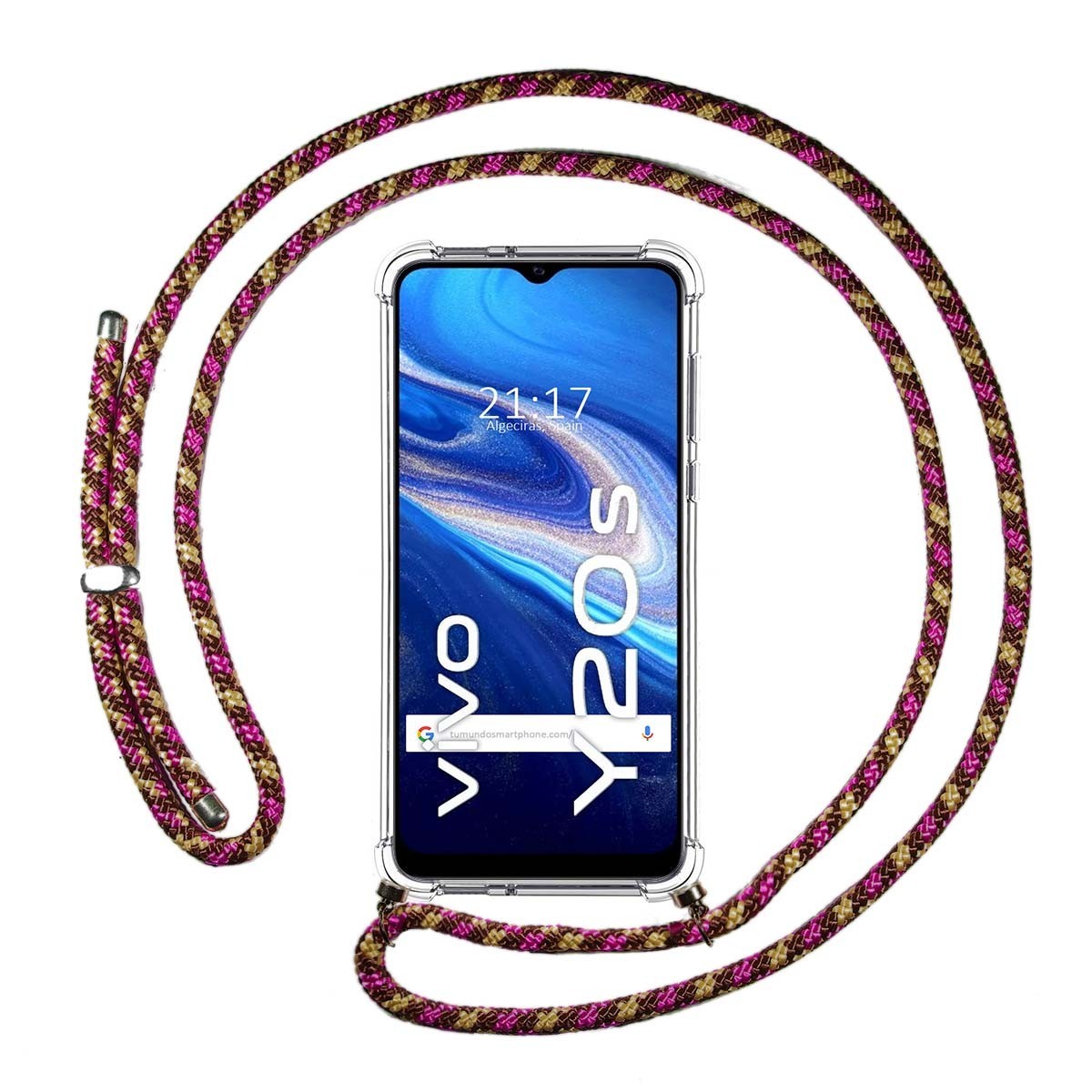 Funda Colgante Transparente para Vivo Y20s / Y11s con Cordon Rosa / Dorado