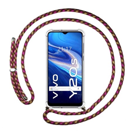 Funda Colgante Transparente para Vivo Y20s / Y11s con Cordon Rosa / Dorado