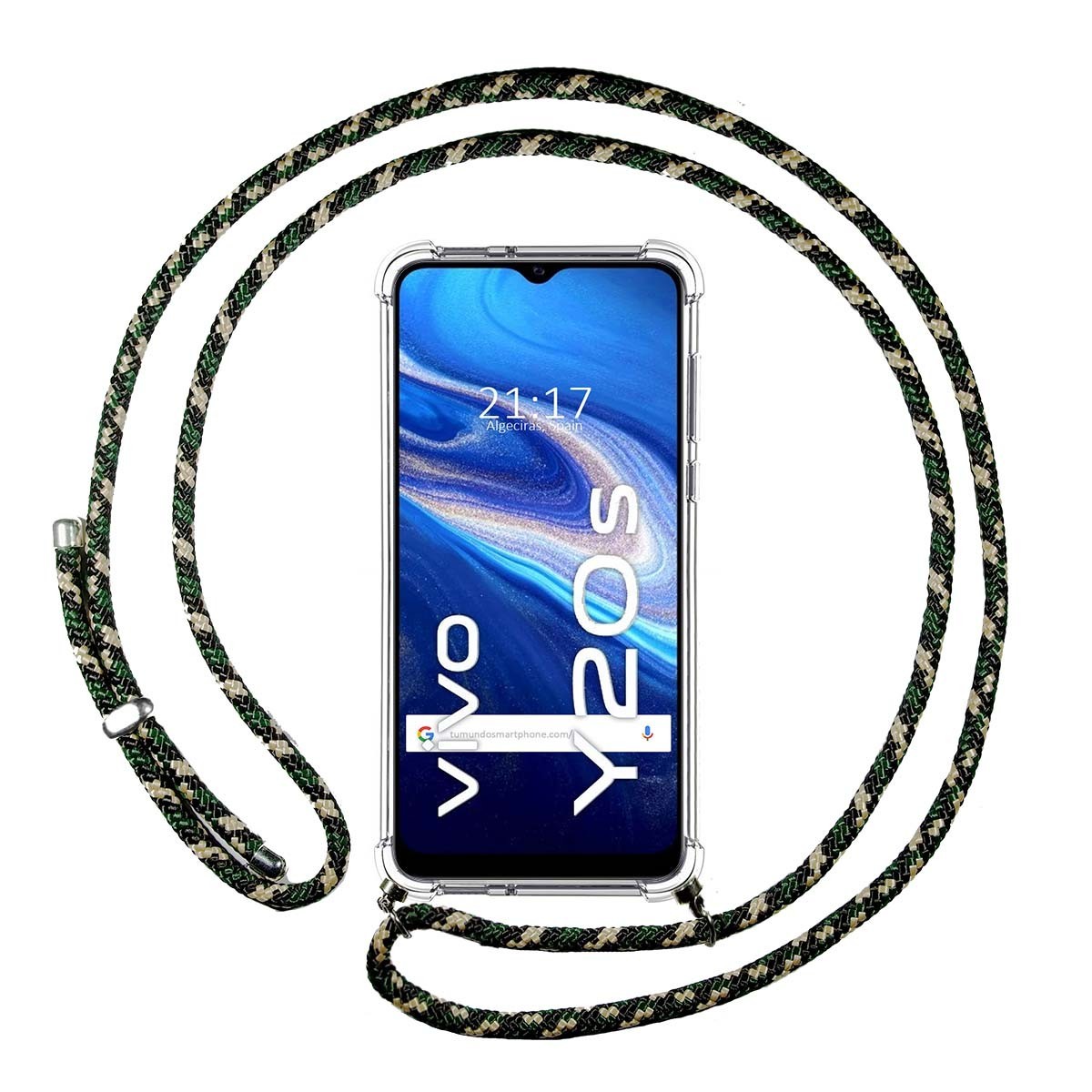 Funda Colgante Transparente para Vivo Y20s / Y11s con Cordon Verde / Dorado