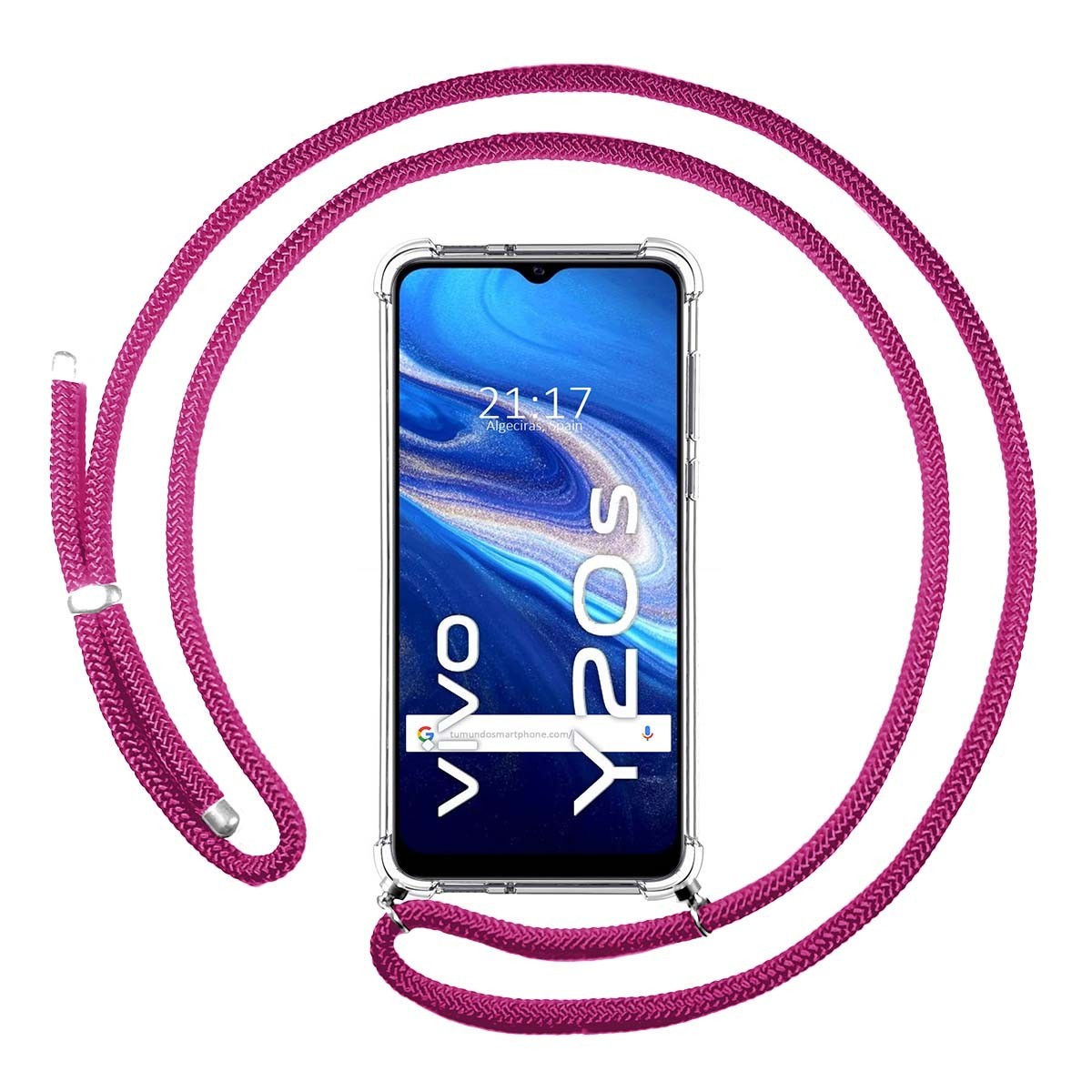 Funda Colgante Transparente para Vivo Y20s / Y11s con Cordon Rosa Fucsia