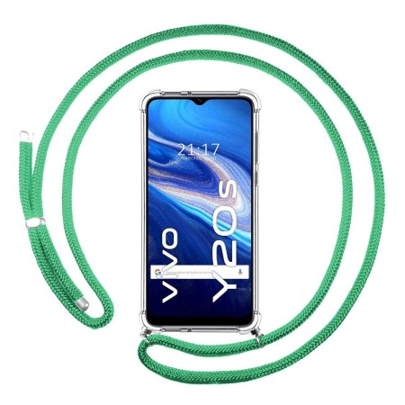 Funda Colgante Transparente para Vivo Y20s / Y11s con Cordon Verde Agua