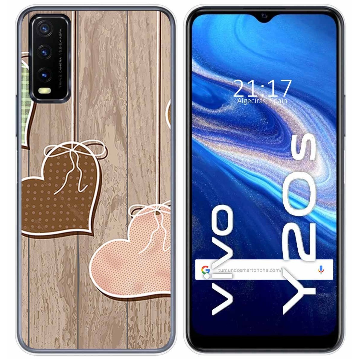 Funda Gel Tpu para Vivo Y20s / Y11s diseño Corazones Madera Dibujos