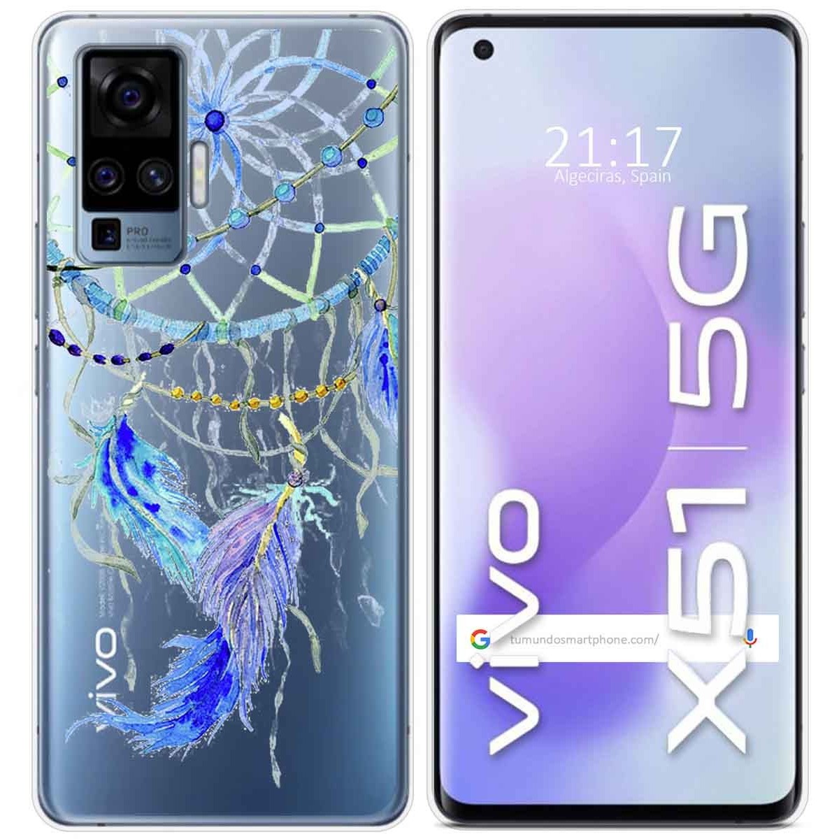 Funda Gel Transparente para Vivo X51 5G diseño Plumas Dibujos