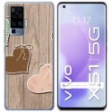 Funda Gel Tpu para Vivo X51 5G diseño Corazones Madera Dibujos
