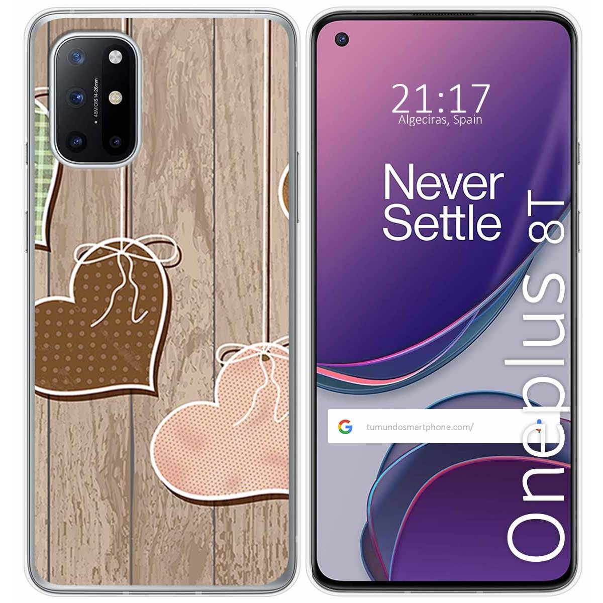 Funda Gel Tpu para OnePlus 8T 5G diseño Corazones Madera Dibujos