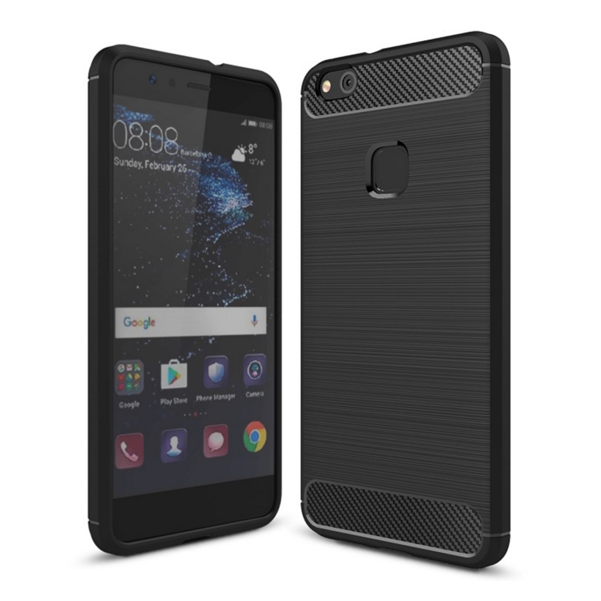 Funda Gel Tpu Tipo Carbon Negra para Huawei P10 Lite