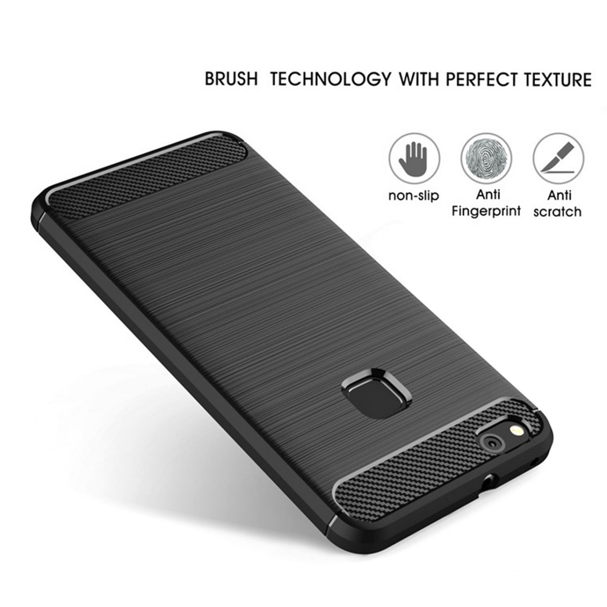 Funda Gel Tpu Tipo Carbon Negra para Huawei P10 Lite