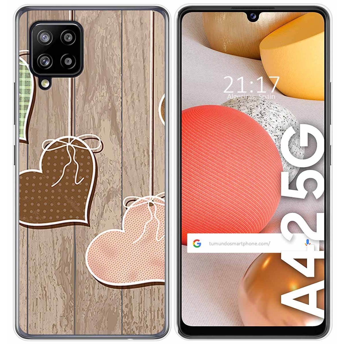 Funda Gel Tpu para Samsung Galaxy A42 5G diseño Corazones Madera Dibujos