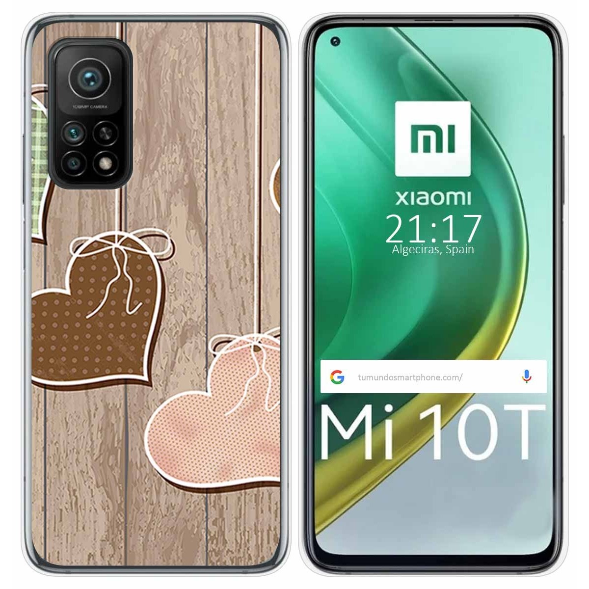 Funda Gel Tpu para Xiaomi Mi 10T / 10T Pro diseño Corazones Madera Dibujos