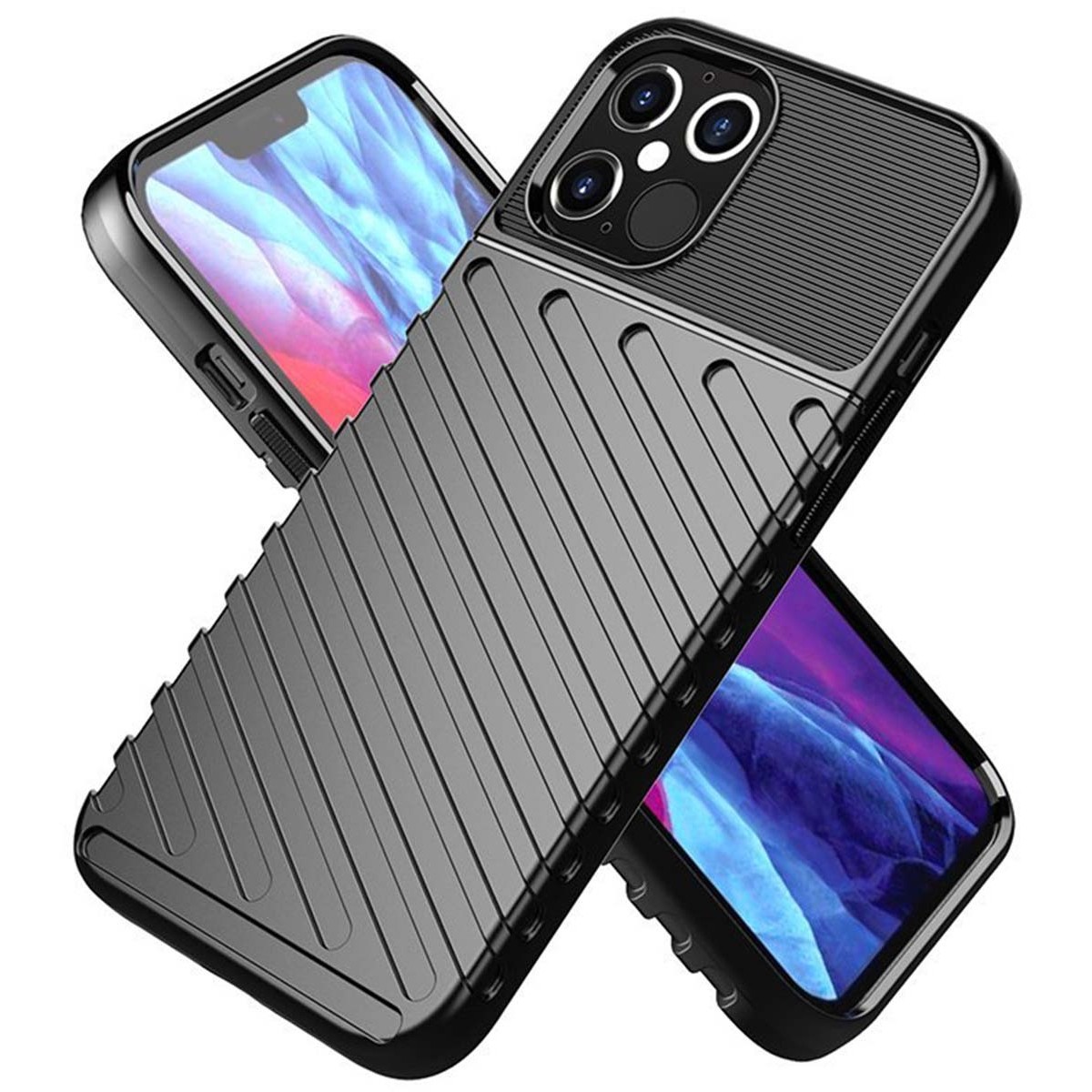 Funda Gel Flexible Thunder Armor Rugged para Iphone 12 / 12 Pro (6.1) color Negra