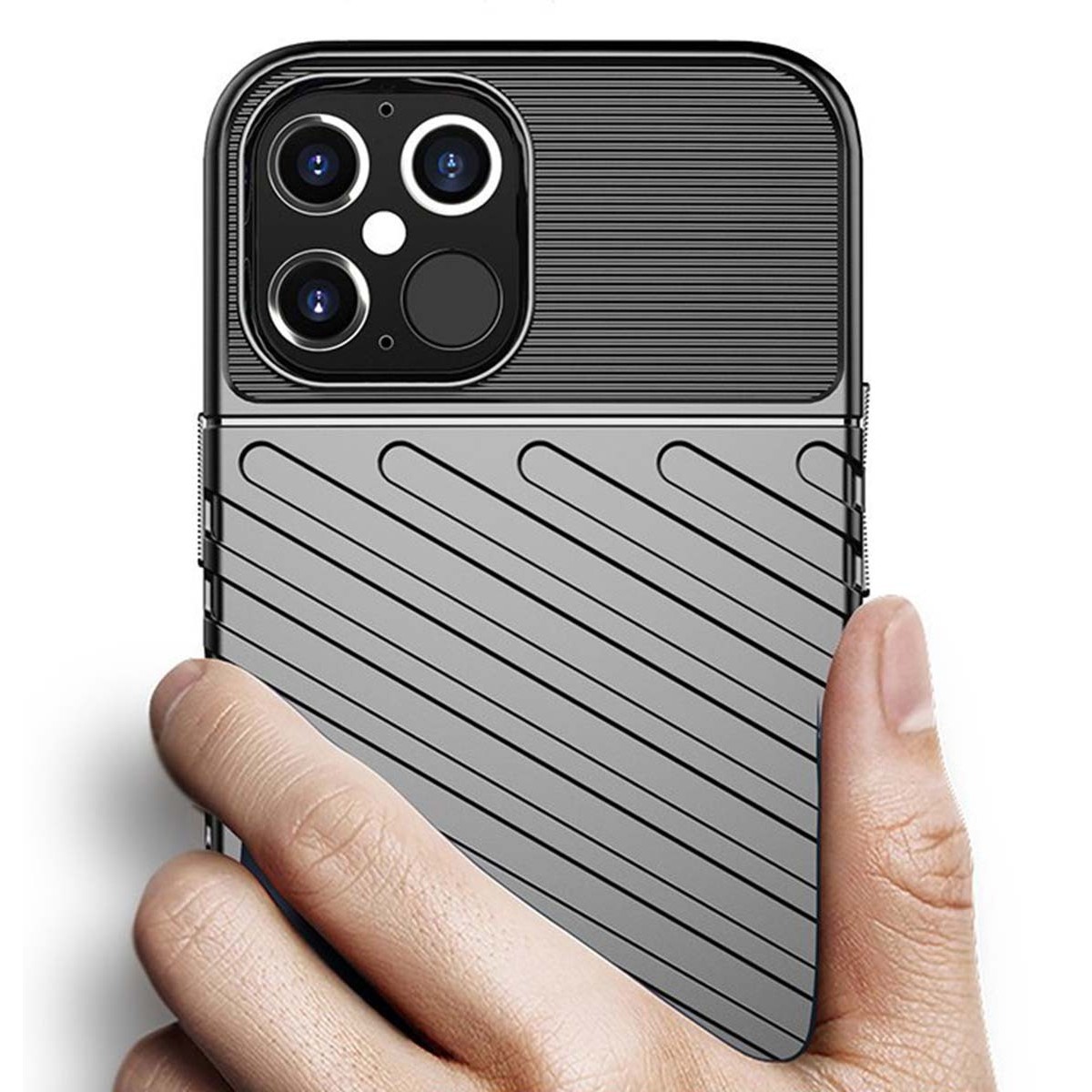 Funda Gel Flexible Thunder Armor Rugged para Iphone 12 / 12 Pro (6.1) color Negra