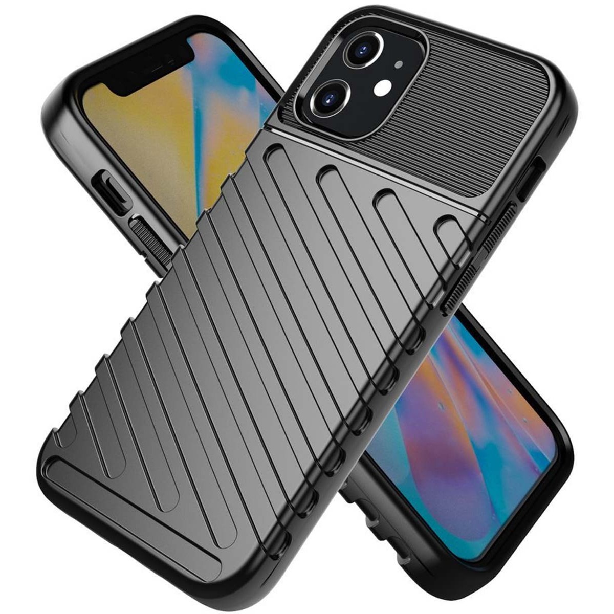 Funda Gel Flexible Thunder Armor Rugged para Iphone 12 Mini (5.4) color Negra