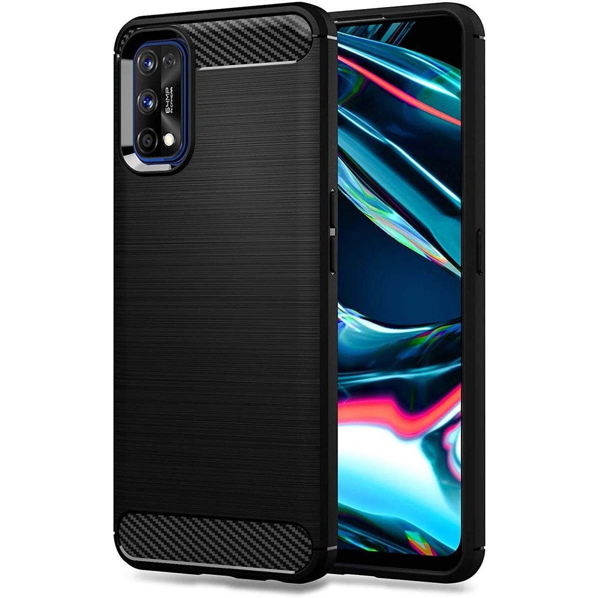 Funda Gel Tpu Tipo Carbon Negra para Realme 7 Pro