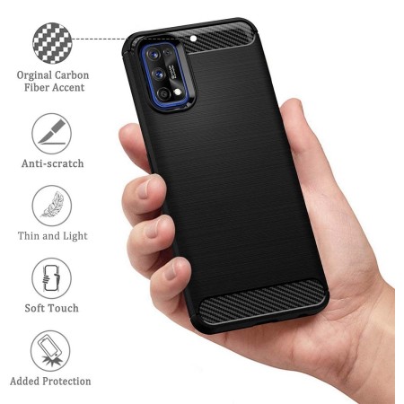 Funda Gel Tpu Tipo Carbon Negra para Realme 7 Pro