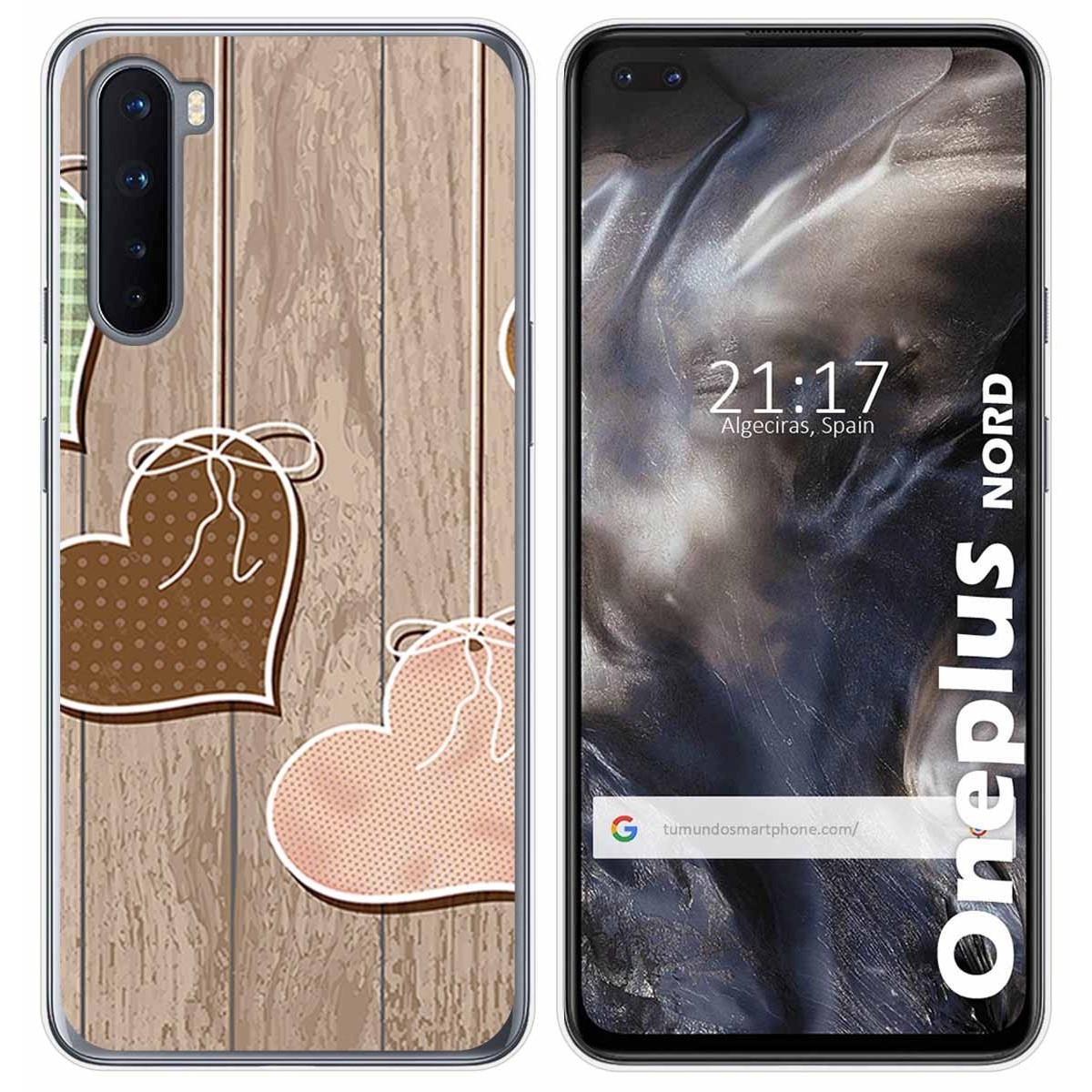 Funda Gel Tpu para OnePlus Nord diseño Corazones Madera Dibujos