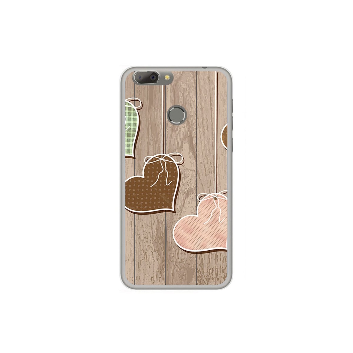 Funda Gel Tpu para Oukitel U20 Plus Diseño Corazones Madera Dibujos