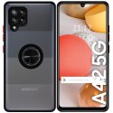 Funda Mate con Borde Negra y Anillo Giratorio 360 para Samsung Galaxy A42 5G