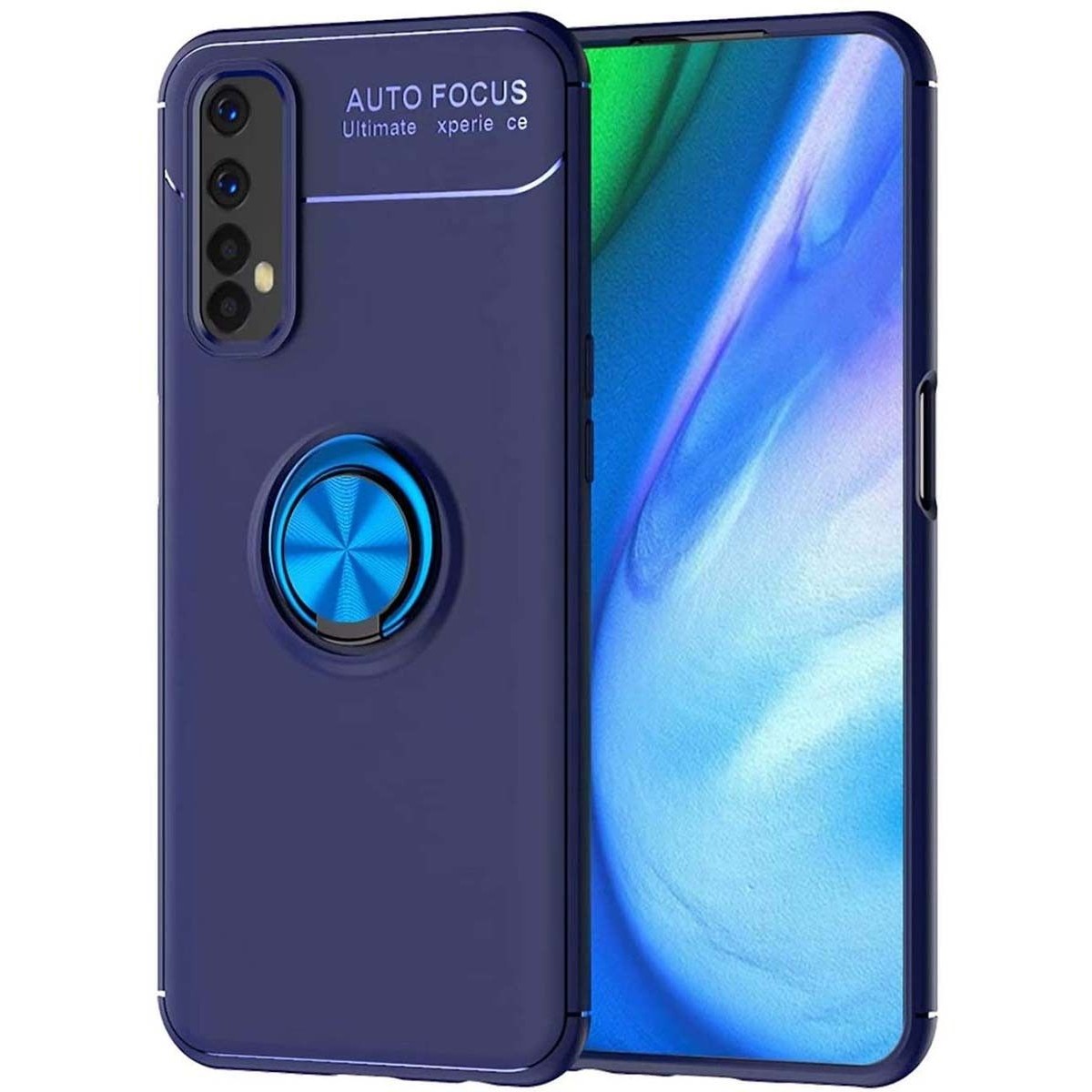 Funda Magnetica Soporte con Anillo Giratorio 360 para Realme 7 Pro Azul