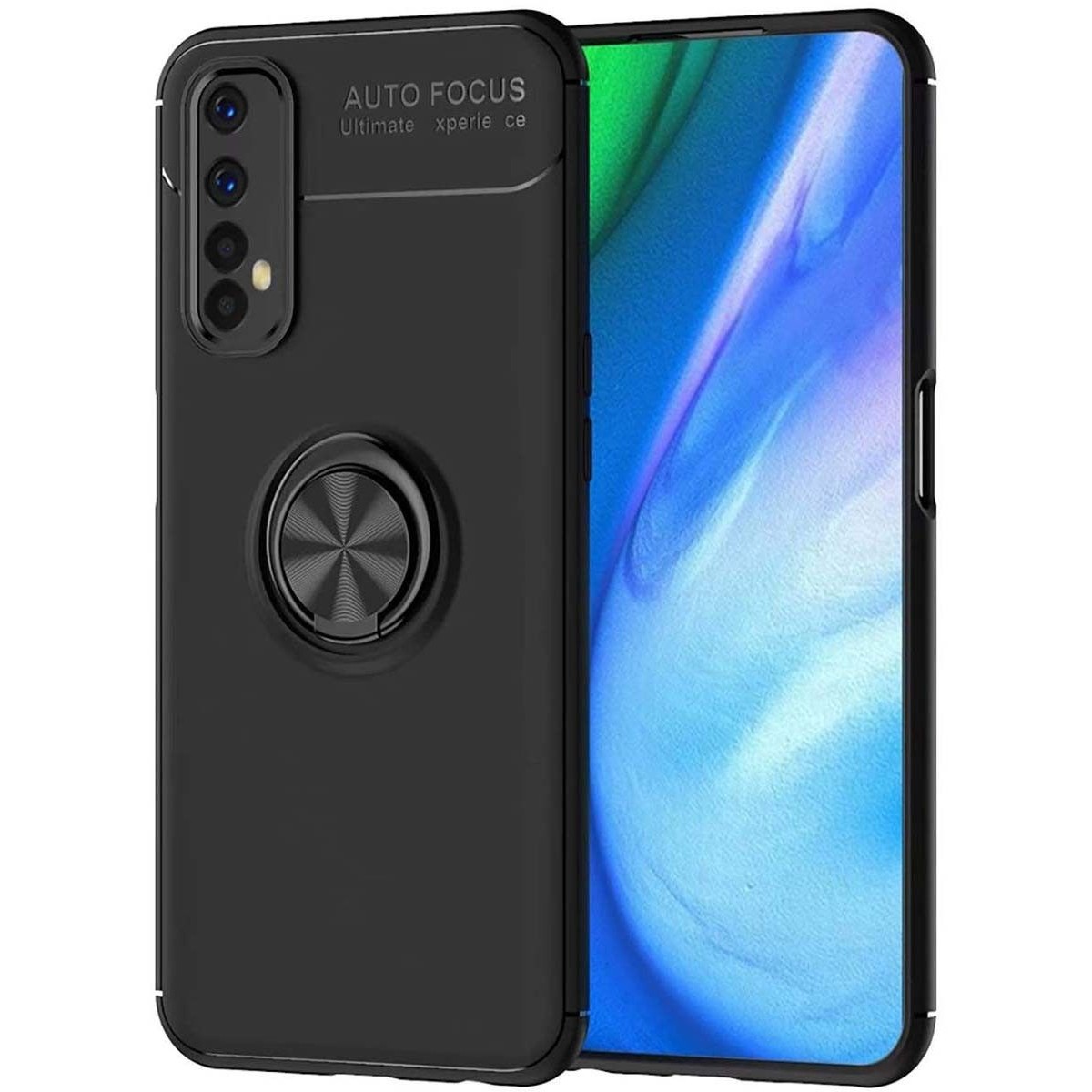 Funda Magnetica Soporte con Anillo Giratorio 360 para Realme 7 Pro Negra