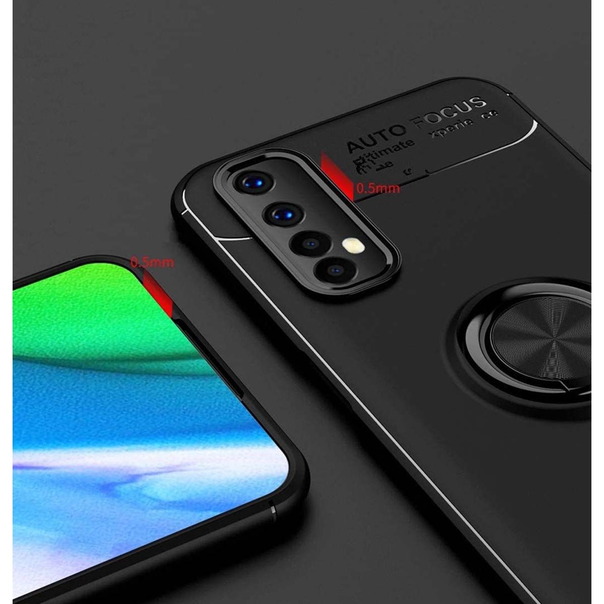 Funda Magnetica Soporte con Anillo Giratorio 360 para Realme 7 Pro Negra