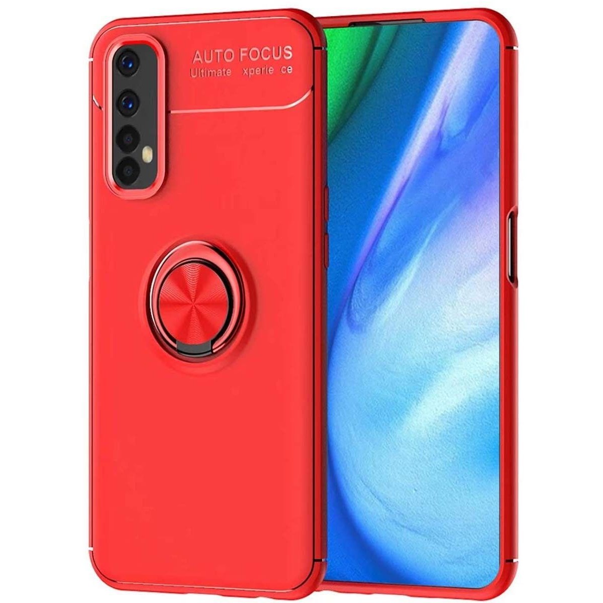 Funda Magnetica Soporte con Anillo Giratorio 360 para Realme 7 Pro Roja