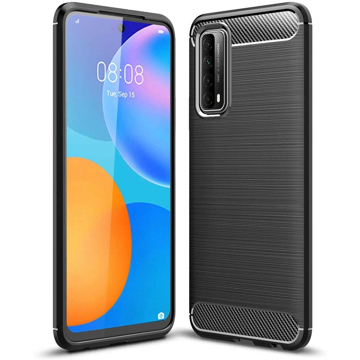 Funda Gel Tpu Tipo Carbon Negra para Huawei P Smart 2021
