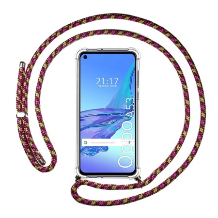 Funda Colgante Transparente para Oppo A53 / A53s con Cordon Rosa / Dorado