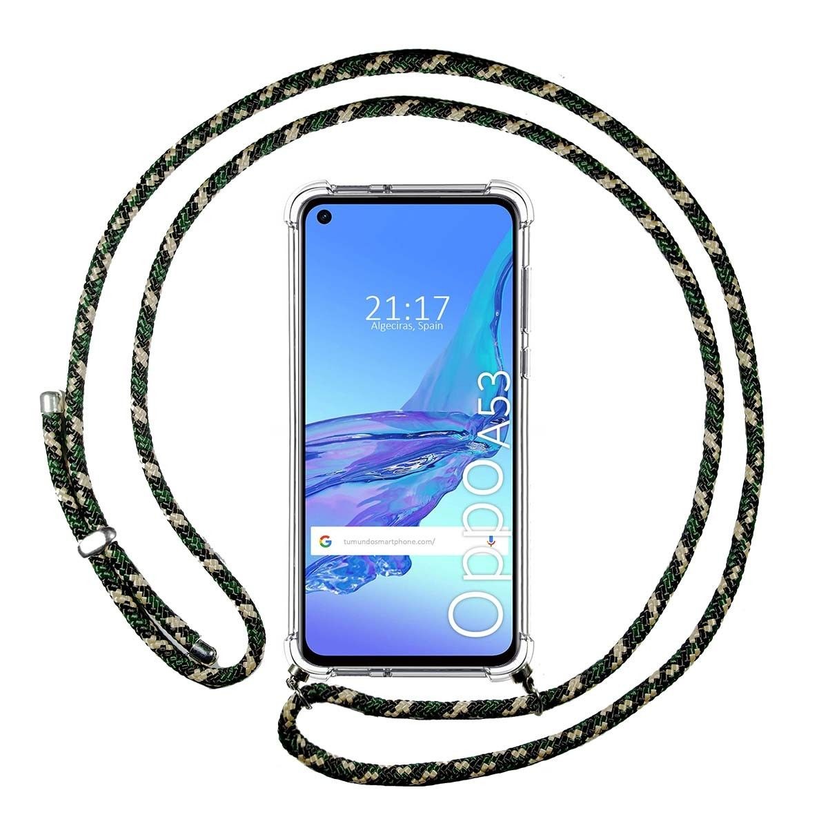 Funda Colgante Transparente para Oppo A53 / A53s con Cordon Verde / Dorado