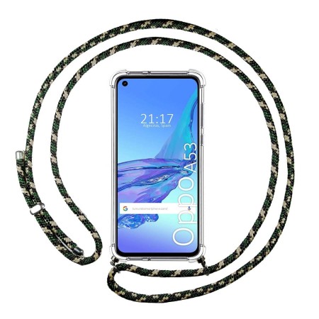 Funda Colgante Transparente para Oppo A53 / A53s con Cordon Verde / Dorado