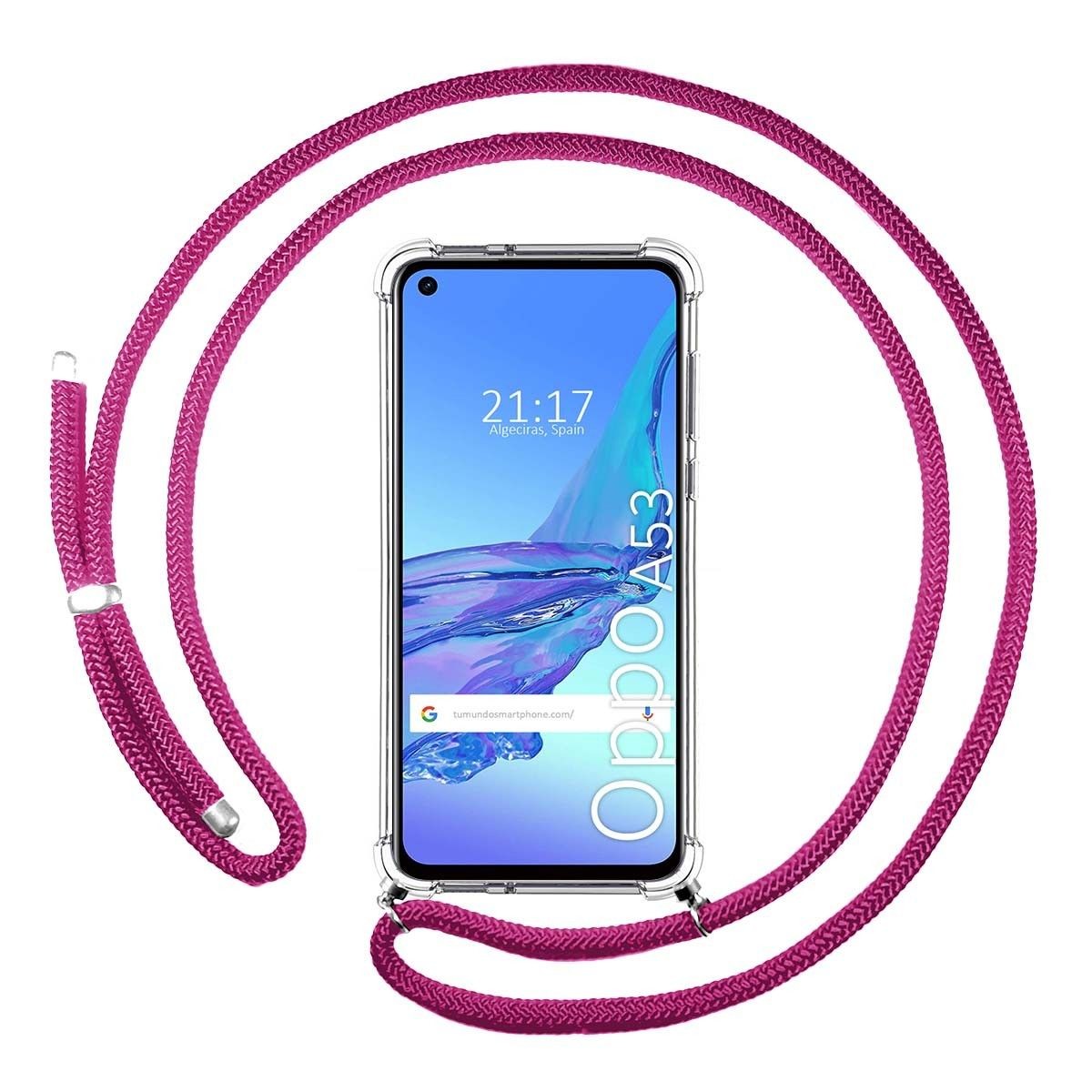 Funda Colgante Transparente para Oppo A53 / A53s con Cordon Rosa Fucsia