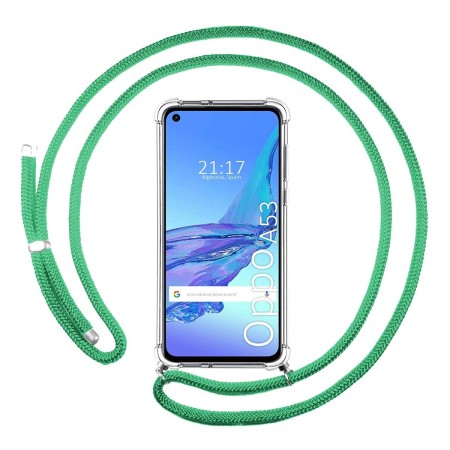 Funda Colgante Transparente para Oppo A53 / A53s con Cordon Verde Agua