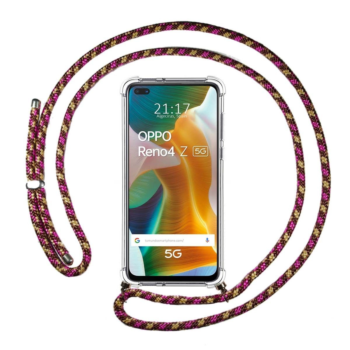 Funda Colgante Transparente para Oppo Reno 4Z 5G con Cordon Rosa / Dorado