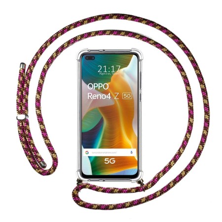 Funda Colgante Transparente para Oppo Reno 4Z 5G con Cordon Rosa / Dorado