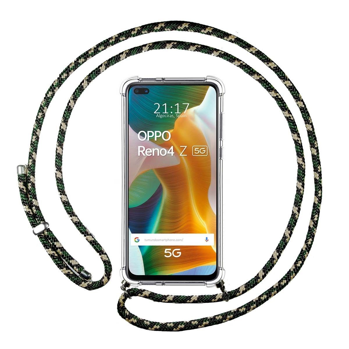 Funda Colgante Transparente para Oppo Reno 4Z 5G con Cordon Verde / Dorado